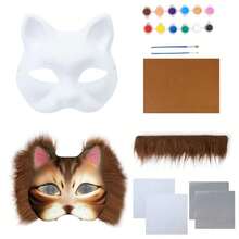 1Set Halloween DIY Animal-Themed Party Mask Making Set- Blank Cat & Fox Half-Face Masks With Colorful Felt Sheet, Mesh Grids, And Accessories For Painting & Decoration - Ideal For Parties, Festivals, Costume Balls, And Performances - Multicolor - View 11