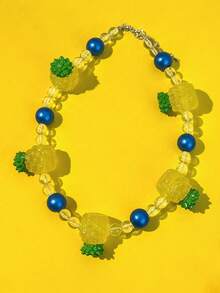 1pc Pineapple, Strawberry, Apple Beaded Pendant Colorful Necklace, Fashion Necklace Accessory, Holiday Gift