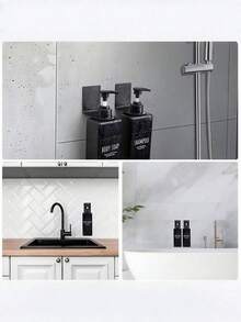 Black Stainless Steel Drill-Free Wall Mounted Storage Rack, Space Saving, Drill-Free Shower Gel Holder, Hand Wash Liquid Rack, Shampoo Rack, Dishwashing Liquid Rack, Aluminum Alloy Wall Mounted Bottle Rack, Wall Mounted Storage Rack, Bathroom Accessories, Suitable For Kitchen, Bathroom, Hotel, Household Essential Tool - Multicolor - View 3