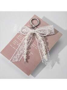1pc Lace Bow & Pearl Keychain Wallet Pendant Y2K Pearl Decor Bag Charm Shoe Accessory Bowknot Decoration Car Accessories For Women Keychain For Bag