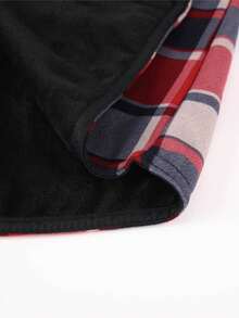 1 pieza Camisa casual de negocios con capucha, botones y manga larga forrada a cuadros, cálida para hombres en otoño/invierno - Rojo - Ver 6