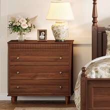 31.5" Oversized Nightstand With 3 Drawers, Farmhouse Bedside Table With Mental Handles For Bedroom And Home, Brown - 棕色 - 查看 4