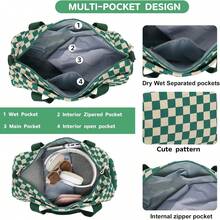 BLUBOON Bolsa de lona para niñas y niños, bonita bolsa de gimnasio con compartimento para zapatos y separación para objetos húmedos, impermeable, para deportes durante la noche - verde, blanco, rayas (Green White Stripes) - Ver 6