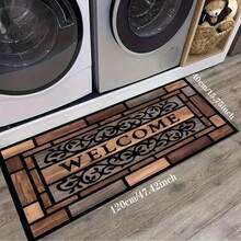 1pc Vintage-Style Doormat, High-Quality Faux Wood Grain Entrance Mat, Non-Slip Backing, European-Style Home Decor Porch Mat, Elegant Entryway Accessory Suitable For Kitchen, Dining Room, Living Room, Foyer, Outdoor Use
