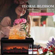 SULVGO 280毫升便携式超声波精油香薰机，逼真壁炉火焰效果，木纹设计，可调节雾量输出和定时功能，超静音 - 彩色 - 查看 11