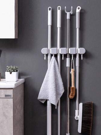 Soporte para trapeador, perchero de pared sin tornillos para escoba/trapeador, organizador sobre la puerta para baño/dormitorio sin taladro, clip para trapeador, clip de almacenamiento multifuncional para cocina, jardín, accesorios de limpieza, utensilios domésticos, moderno para el hogar