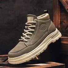 New Men's High-Top Boots, Letter Print, Military Style Lace-Up, Metal Eyelets, Suitable For Outdoor, All Season