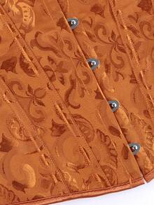 Corset buste jacquard sans bretelles, style classique vintage. Top de corset, corsage, bustier, corset sur-buste, vêtement extérieur sans bretelles pour femmes, costume de scène burlesque vintage, Halloween - Roux - Voir 10