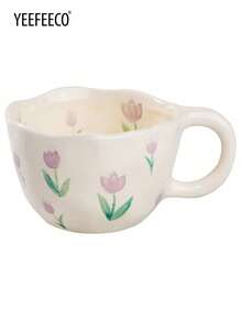 yeefeeco 1 pezzo Set tazza e piattino in ceramica, tazza da caffè e piattino con motivo floreale, tazza da tè carina e piattino, adatto per uso domestico, tè pomeridiano, ragazze e periodo di rientro a scuola