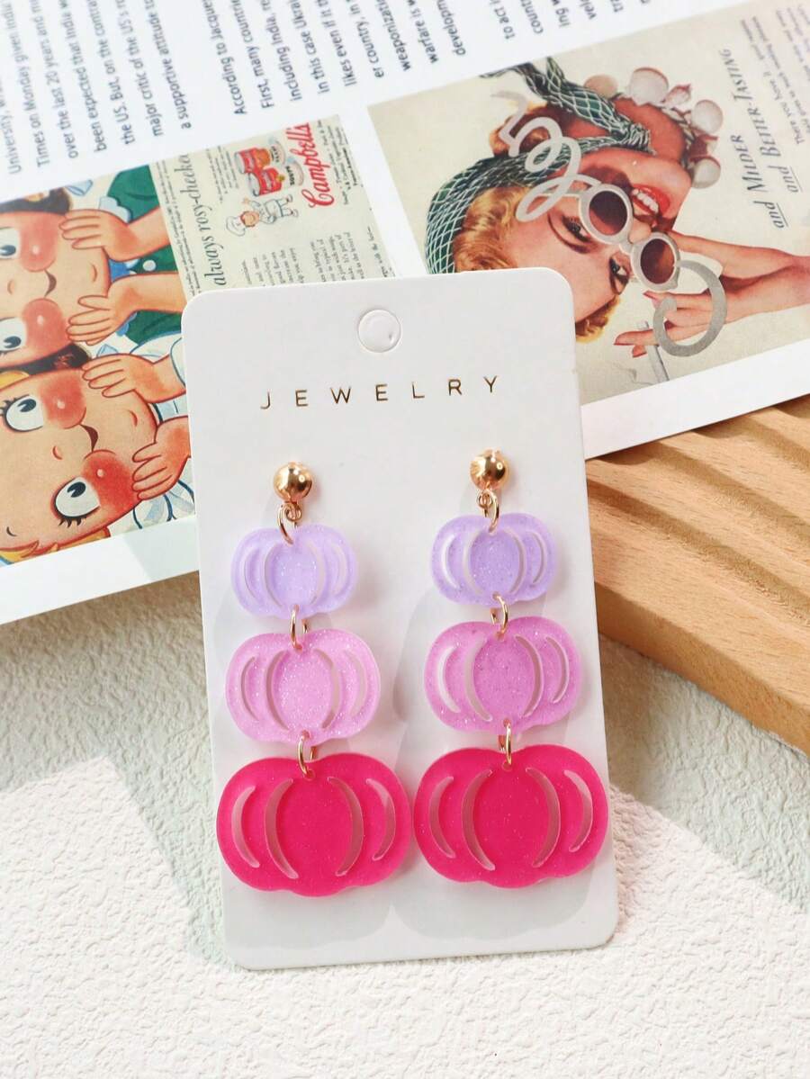 1 par de pendientes colgantes de calabaza hueca con degradado brillante y acrilico, pendientes colgantes de calabaza dulce, regalo festivo
