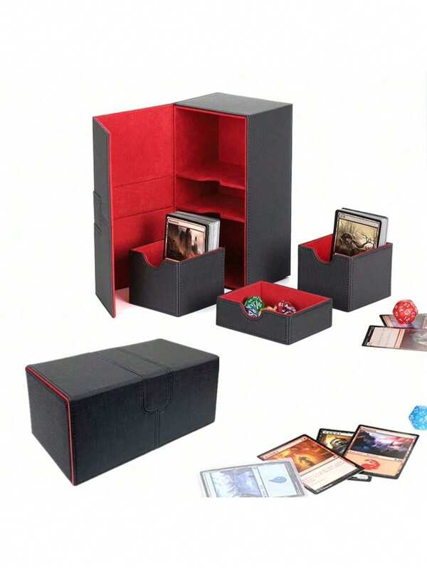 200+ Card Storage Box With Dice Drawer With Duel Card Drawer , Poker Container, Board Game Deck Box, Home Drawer Organizer, Organizing Tool, PU Leather Card Deck Box ,Deck Case For /MTG/TCG Three Kingdoms Kill Card Holder