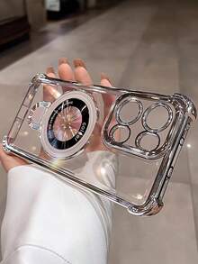 奢华电镀透明银色手机壳，带磁吸指环支架，镶嵌闪亮水钻，Y2K风格，防震防摔，夏季新款时尚硅胶软壳，兼容三星Galaxy S24 S25 Ultra FE A56 A16 4G 5G，兼容小米Redmi 14C，兼容华为荣耀OPPO Reno Realme MOTO Infinix，男女通用Y2K风格2025 - 銀色 - 查看 7