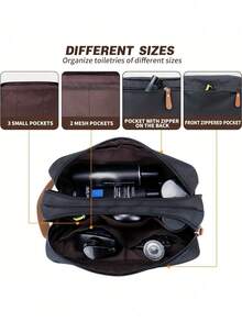 1 pieza Bolsa de aseo de viaje personalizada para hombres, bolsa de aseo de negocios de nailon personalizable para hombres, bolsa de maquillaje de viaje, organizador de maletín de gran capacidad, grande, liviano, plegable con asas naranjas - Multicolor - Ver 7