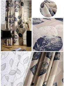 1pc Perforated Vintage Floral Leaf Pattern Semi-Sheer Curtain, Farmhouse Style For Bedroom, Study, Balcony, Living Room, Casement Window - Multicolor - View 8