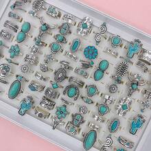 Bộ 20 chiếc nhẫn hợp kim khảm đá ngọc lam tổng hợp, Bộ nhiều món phong cách cổ điển hình xương rồng Bohemian, Nhẫn đeo tay cho cặp đôi cao bồi miền Tây dự tiệc, Trang phục hàng ngày, Quà tặng trang sức thời trang, Giao hàng ngẫu nhiên - 20 chiếc nhẫn cao bồi miền Tây ngẫu nhiên - Xem 4