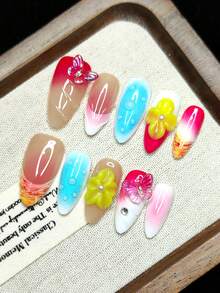 Bộ 10 móng giả thủ công, móng dán, hình bướm 3D, vẽ graffiti thủ công, chấm bi, chạm khắc hoa 3D. Thời trang và cao cấp. Hàng mới về cho Halloween và Giáng sinh. Phù hợp cho bé gái. Có thể tái sử dụng. Móng dán thủ công. - Nhiều màu - Xem 10