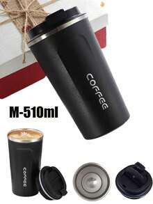 1 pieza Taza de café de acero inoxidable de 380/510ml, Taza portátil, Botella de agua para coche, Aislamiento de 6 horas, Botella de agua deportiva de gran capacidad para bebidas frías y calientes, Diseño antideslizante, Sello súper fuerte, Adecuada para leche, café, té caliente, bebidas frías, jugo, Regalo perfecto - Multicolor - Ver 12