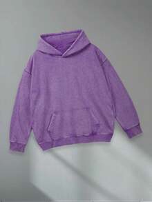 Washed Hoodie, Stylish And Retro Men's Hooded Sweatshirt, 400g Heavyweight Loose Design, Unisex Style, Suitable For Both Men And Women, Ideal For Casual Occasions, A Gift For Boyfriend, Street , An Ideal Gift Among Friends, Men's Clothing, Men's Hoodie That Is Breathable And Comfortable. - 紫色 - 查看 1