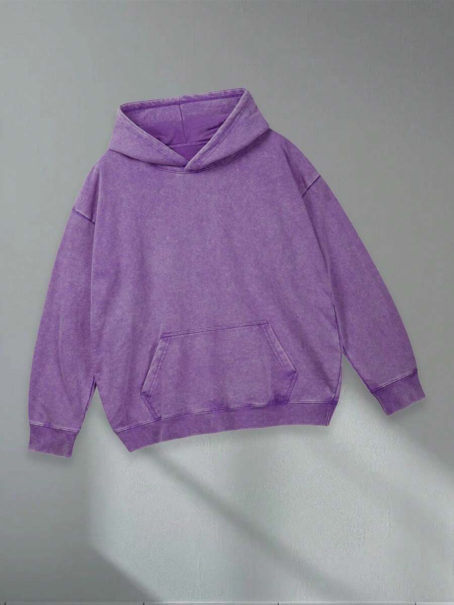 Washed Hoodie, Stylish And Retro Men's Hooded Sweatshirt, 400g Heavyweight Loose Design, Unisex Style, Suitable For Both Men And Women, Ideal For Casual Occasions, A Gift For Boyfriend, Street , An Ideal Gift Among Friends, Men's Clothing, Men's Hoodie That Is Breathable And Comfortable. - 紫色 - 查看 1