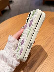 1PC Fresh Striped Tulip Flower Pattern TPU Material Woven Texture Phone Case Compatible With Iphone 17Promax/17Air/17/16E/16Promax/13/16/15Promax/14Pro/15/17Pro/16Pro/12/11Promax/12Pro Fashion Protective Soft Case, Personalized Design For Women - Multicolor - View 5