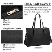 Women's Laptop Bag, Waterproof Lightweight Leather 15.6 Inch Computer Carrying Case Business Office Briefcase Large Capacity Handbag Shoulder Bag Professional Office Work Bag, Black - 黑色 - 查看 4