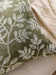 غطاء وسادة مطرز بورقة خضراء، مناسب للديكور الداخلي، غطاء وسادة لجميع المواسم، لا يشمل إدراج الوسادة - أخضر - مشاهدة 5