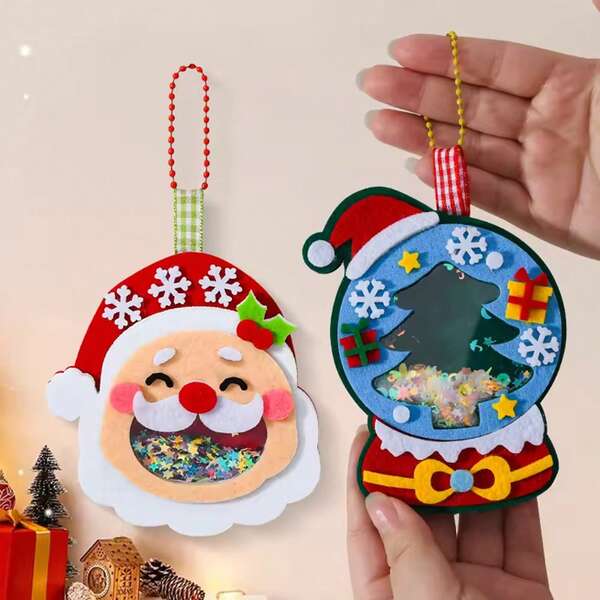 DIY Christmas Ornaments Decor Tree Santa Wreath Holiday Party Pendant Hanging Non-Woven Fabric Decoration Child Festive Cartoon Non Woven Shake Pendant DIY Material Kits For Children Kids Easy To Paste Accessories Handmade Crafts Shaker Puzzle Toys Pendant Wreath Non-Woven Fabric