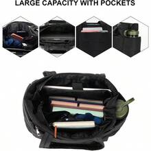Tote Bag For Women Puffer Quilted Handbag With Compartments Lightweight Puffy Shoulder Bag For Travel Work Gym - 黑色 - 查看 6