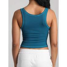 Women Rib Tank Top Padded Workout Top Square Neck Crop Tank Fitted Basic Cami Tops - Ocean Depths - View 6