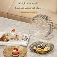 8pcs/Set Bone Dish Plate Set, High-Grade Unbreakable Residue Small Plate, Glacier Pattern Bone Dish - Multicolor - View 2