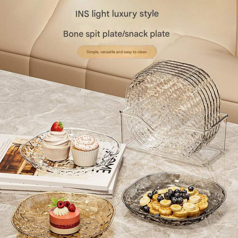 8pcs/Set Bone Dish Plate Set, High-Grade Unbreakable Residue Small Plate, Glacier Pattern Bone Dish