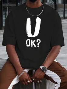 Camiseta de Verano de Manga Corta para Hombre U ok con Impresión del Logo U ok - Top Casual de Playa Transpirable con Cuello Redondo, Versátil para la Piscina y Atuendo Casual, Esencial de Primavera/Verano (Ajuste Regular, Manga Corta) - Estilo Disponible para s & - Negro - Ver 4