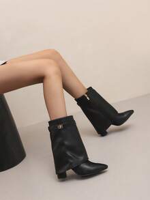 Neue Damen Spitze Zehen Plateau Absatz Knöchel Stiefel, Reißverschluss Verschluss Kurze Stiefel mit Falten, Retro Western Stil Reitstiefel, Modische Stiefel für Frauen