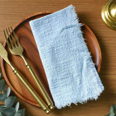 10/30pcs Set Solid Color Wedding Napkins 32*32cm/12.6*12.6inch Tasseled Soft Square Farmhouse Vintage Gauze Cloth Tea Towels, Suitable For Birthday Party, Daily Use, Dinner Mats, Washable & Reusable