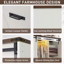 Farmhouse 3/4 Doors Armoire Wardrobe Closet W/Folding Sliding Barn Door And Lights, LED Armoire Closet W/Drawers For Bedroom, Freestanding Wooden Wardrobe Storage Closets W/Hanging Rod - 白色 - 查看 6