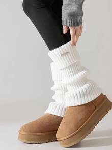 1 Pair Women's Cozy White Leg Warmers, Ribbed Knit Thermal Leg Warmers For Autumn/Winter - Multicolor - View 8