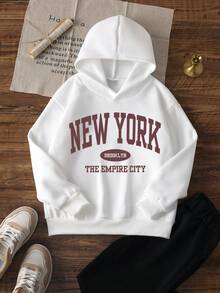 一件少女休闲印花套头卫衣，保暖内衬，适合上学、休闲、秋冬季穿着。 - 白色 - 查看 2