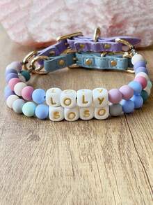 1pc Custom Buckle Beaded Dog Collar, Personalized Dog Name Collar, Dog And Cat Identity Collar, Custom Name Beaded Cat And Dog Collar, Pet Necklace, Holiday Gift, Christmas Gift - Multicolor - View 7