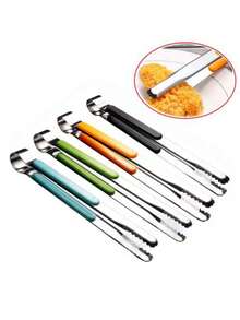 1pc Thick Stainless Steel Food Tongs, Barbecue Tongs - Black - View 3