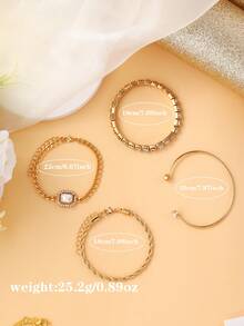 5pcs/Set Girl's Fashion Luxury Business Gold Steel Band Watch, Alloy Bracelet Set, For Daily Wear Matching, Watch Bracelet Set, Girl Gift