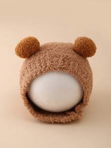 婴儿毛绒冬季无檐便帽，适合男婴和女婴