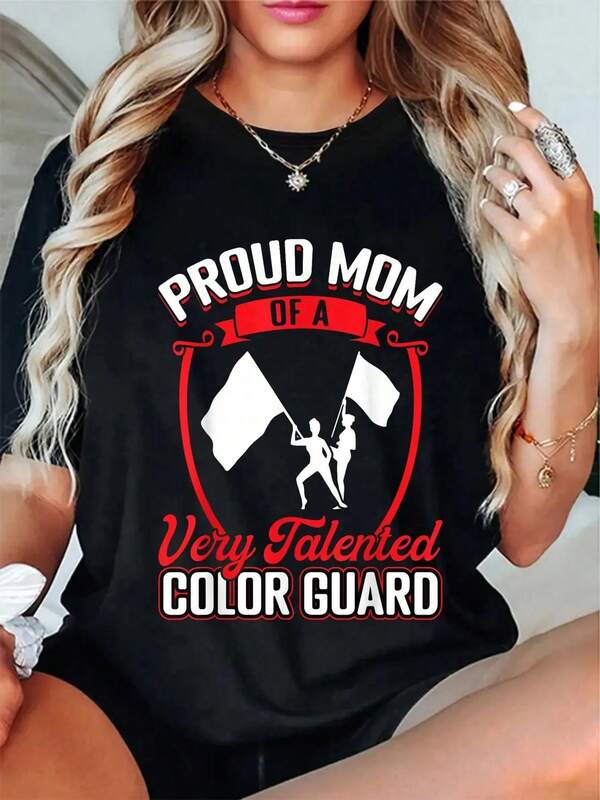 100% Cotton Mom Of A Color Guard - Colorguard T-Shirt Women's Men's Summer Comfort Soft Crew Neck Tee Tops