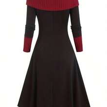 Women's Vintage-Inspired Two-Tone Red & Black A-Line Midi Dress - Off-Shoulder Long Sleeve With Lace-Up Detail, Stretchy Polyester, Machine Washable For Spring/Fall, Fall Fashion, Spring Outerwear, Nontransparent Fabric Vestidos Elegantes De Mujer Vestidos De Mujer Casual Vestidos De Fiesta Elegantes Prom Dress Conjuntos Elegantes De Mujer Prom Dresses Gown Conjunto De Dos Piezas Mujer Elegante Faldas De Mujer Homecoming Dress Vestido De Fiesta Mujer Costume Disfraz De Mujer Costumes For Woman D - 紅色 - 查看 2