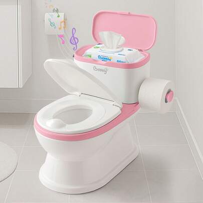 BEBBLY Bañito Entrenador Infantil con Sonido Musical Portarrollo y Almacenamiento Asiento Antiderrapante para Niños y Niñas