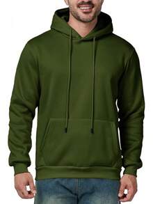 Mens Casual Long Sleeve Drawstring Athletic Hooded Pullover Sweatshirt With Pockets, Fashionable - Green - View 1