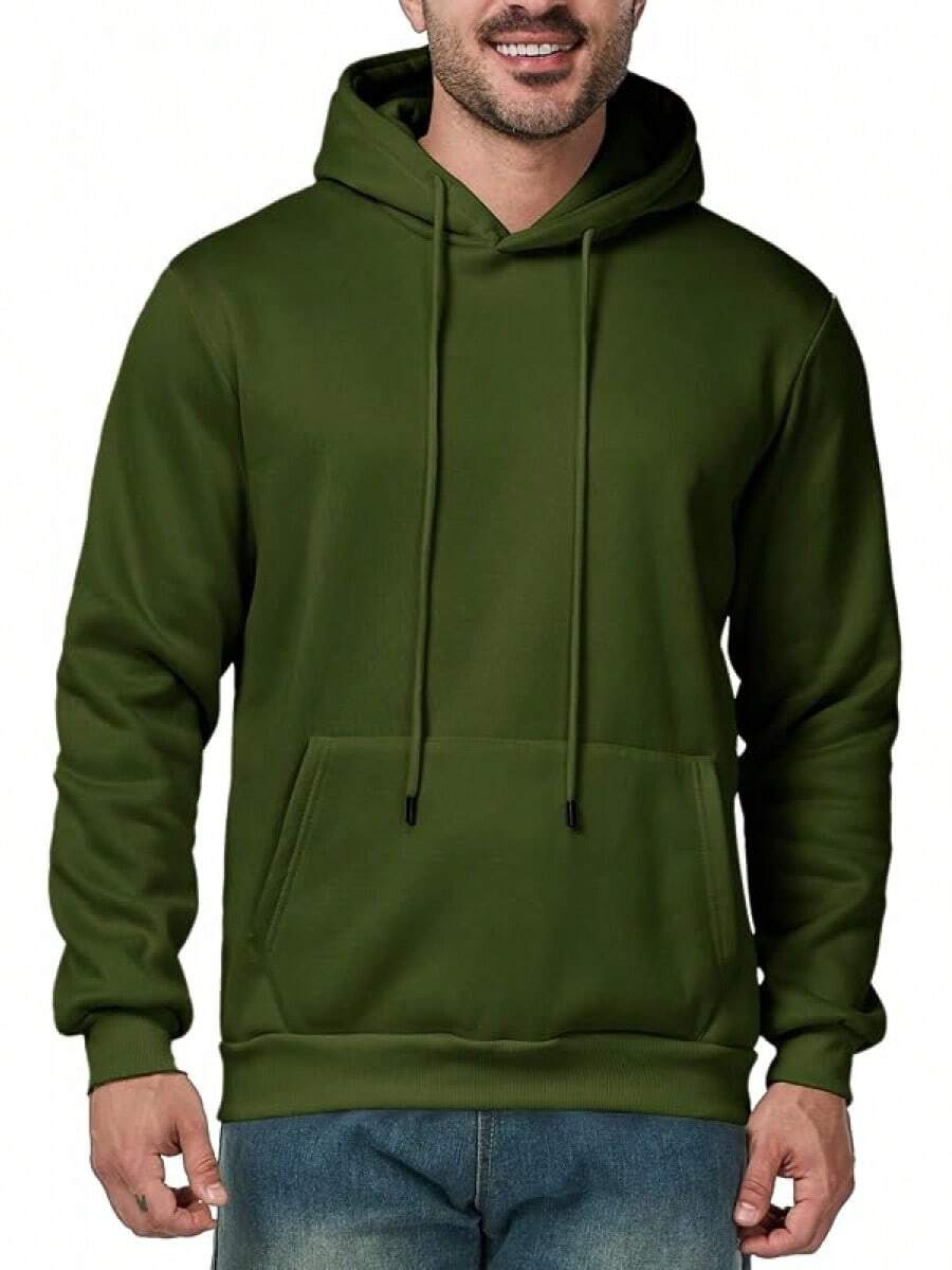 Mens Casual Long Sleeve Drawstring Athletic Hooded Pullover Sweatshirt With Pockets, Fashionable - Green - View 1