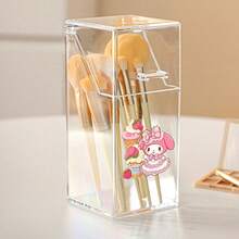 1pc Sanrio Cartoon Cute Cosmetic Storage Box, Portable Tabletop Lipstick Brush Holder, Transparent Box With Cover, Pen Holder, Makeup Brush Organizer, Gift