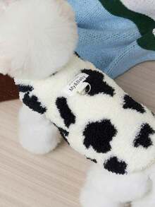 可爱小熊奶牛印花宠物服装 - 柔软蓬松的羊毛混纺狗狗毛衣，带牵引绳环；保暖舒适的猫咪背心；适合小型/中型犬猫；时尚宠物服装，适合日常穿着、寒冷天气、拍照等场合；多种颜色可选