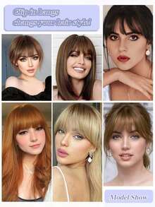 1 Clip-On Air Bangs With Sideburns, Synthetic Hairpiece For Bangs Enhancement, Women's Wig Bangs With Sideburn Hair Accessory Clip, Daily Styling For Women And Girls - Multicolor - View 9