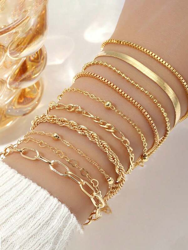 10 Stücke Unisex Minimalistische Mehrschichtige Ketten Armband Set